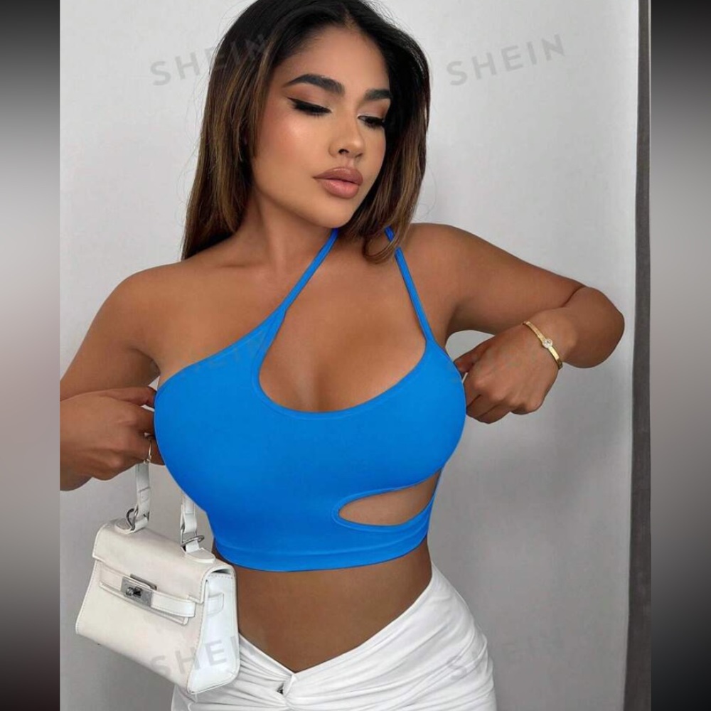 XS blue cut-out crop top